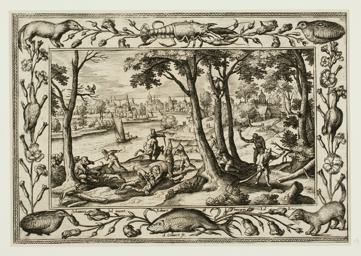 Bärenjagd, aus Landschaften mit Alten und Neuen Testamentsszenen und Jagdszenen von Adriaen Collaert