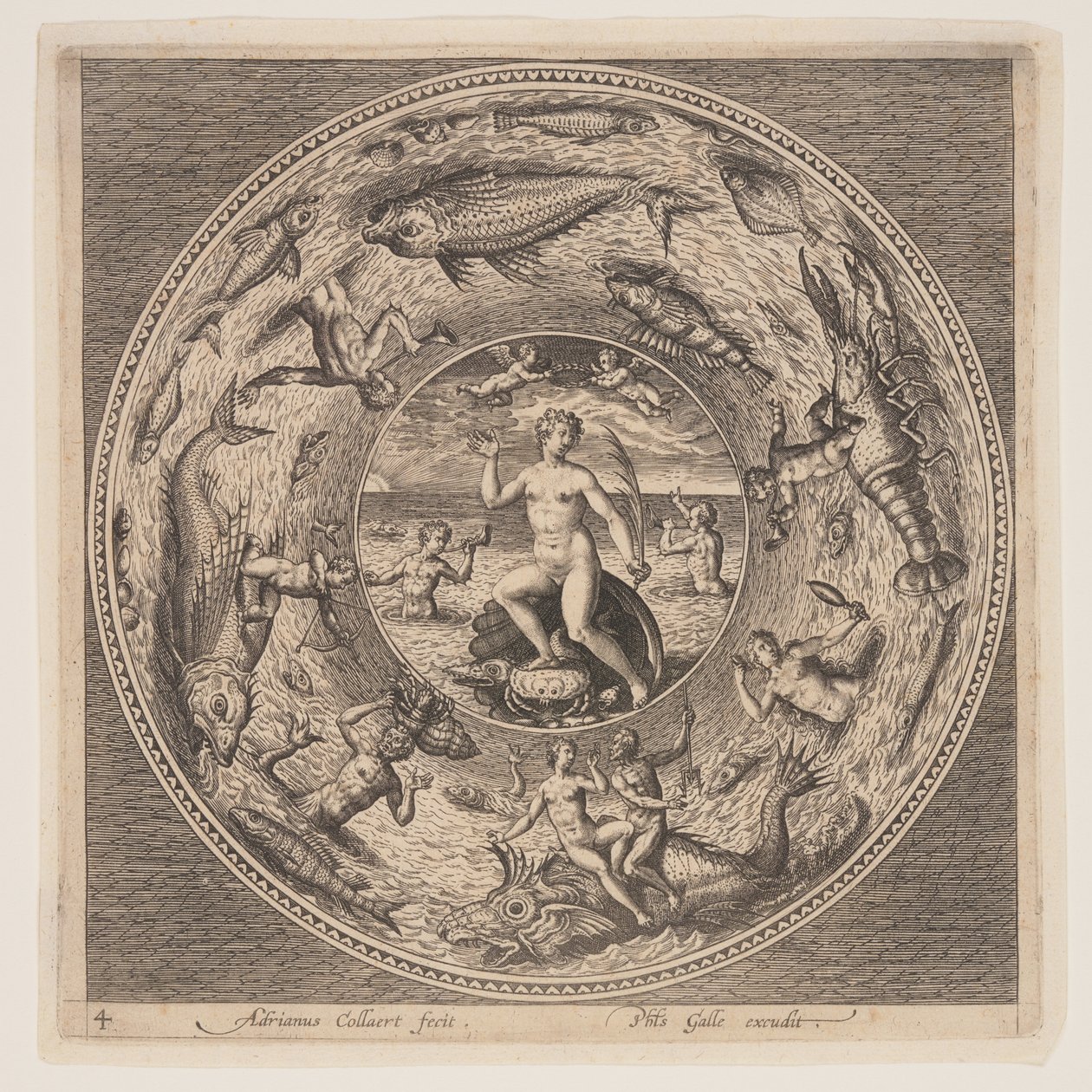 Galathea, aus einem Satz von Entwürfen für Teller (Fonds de Coupe) von Adriaen Collaert