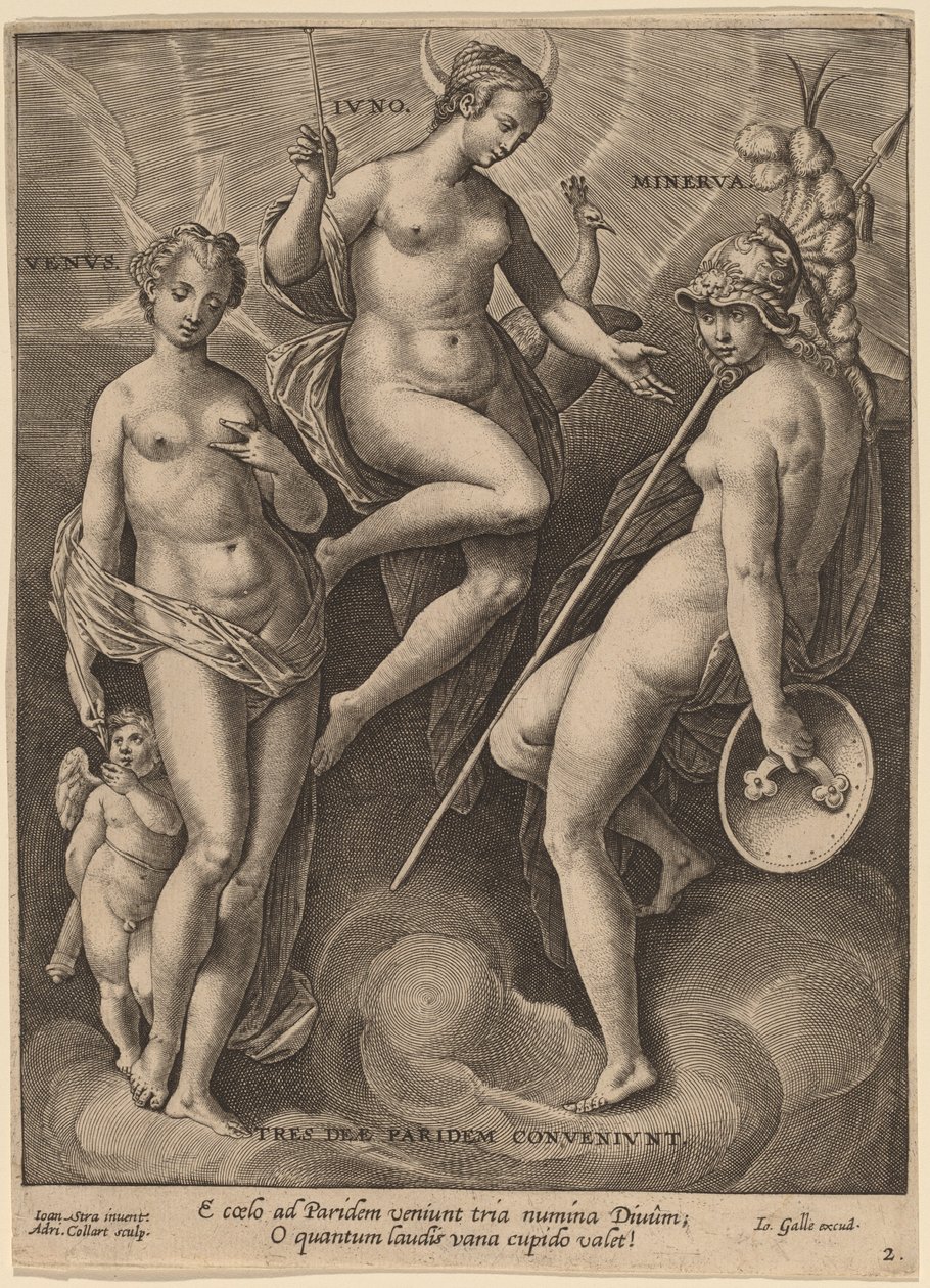 Venus, Juno und Minerva von Adriaen Collaert after Jan van der Straet