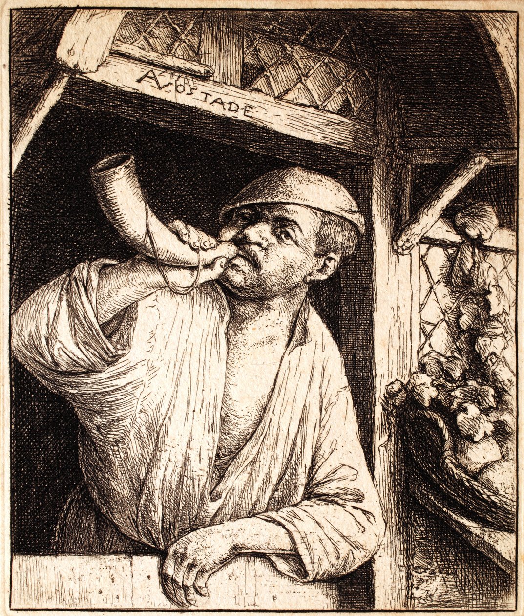 Bäcker, der sein Horn bläst, ca. 1670 von Adriaen Jansz. van Ostade