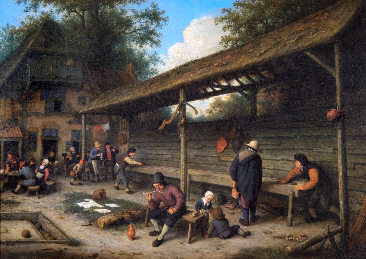 Hof eines Gasthauses mit einem Shuffleboard-Spiel von Adriaen Jansz. van Ostade