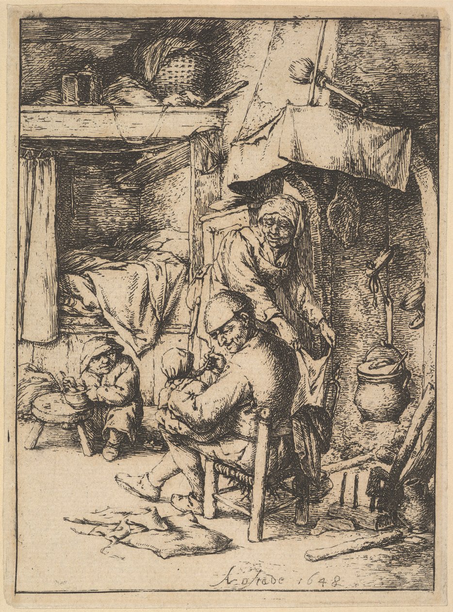 Vater der Familie gibt seinem Baby Brühe von Adriaen Jansz. van Ostade