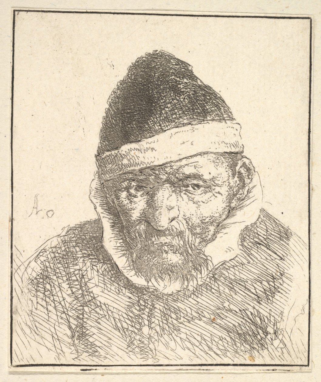 Alter Mann mit weißem Kragen und spitzem Hut (1610-85) von Adriaen Jansz. van Ostade