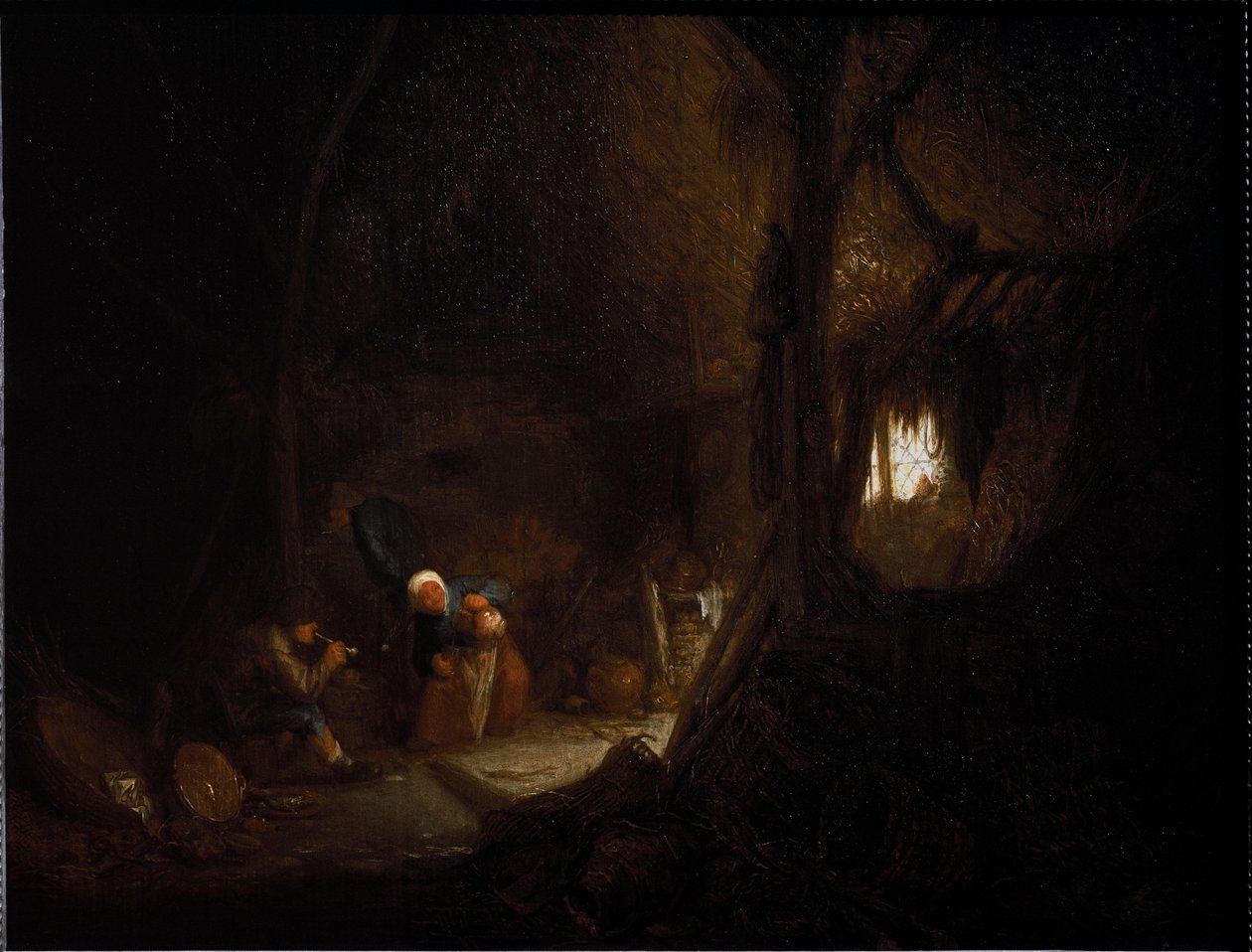 Bauernfamilie in einer Scheune von Adriaen Jansz. van Ostade