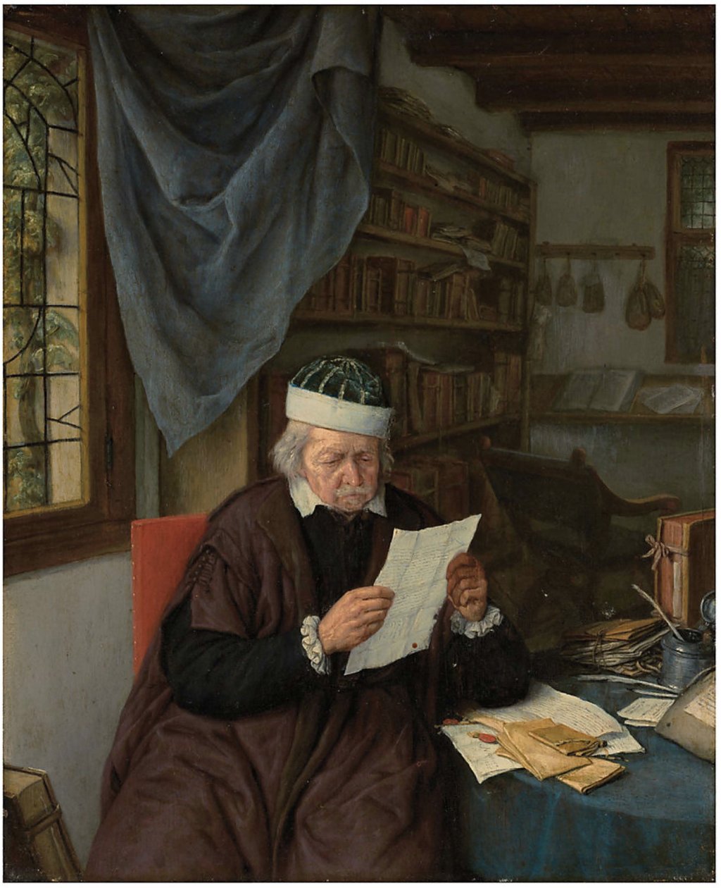 Ein Anwalt, der an einem Tisch sitzt und einen Brief liest von Adriaen van Ostade