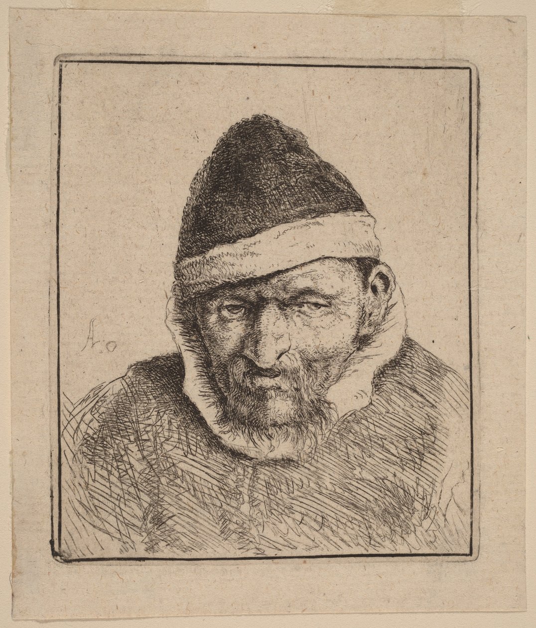 Büste eines Bauern mit spitzer Pelzmütze von Adriaen van Ostade