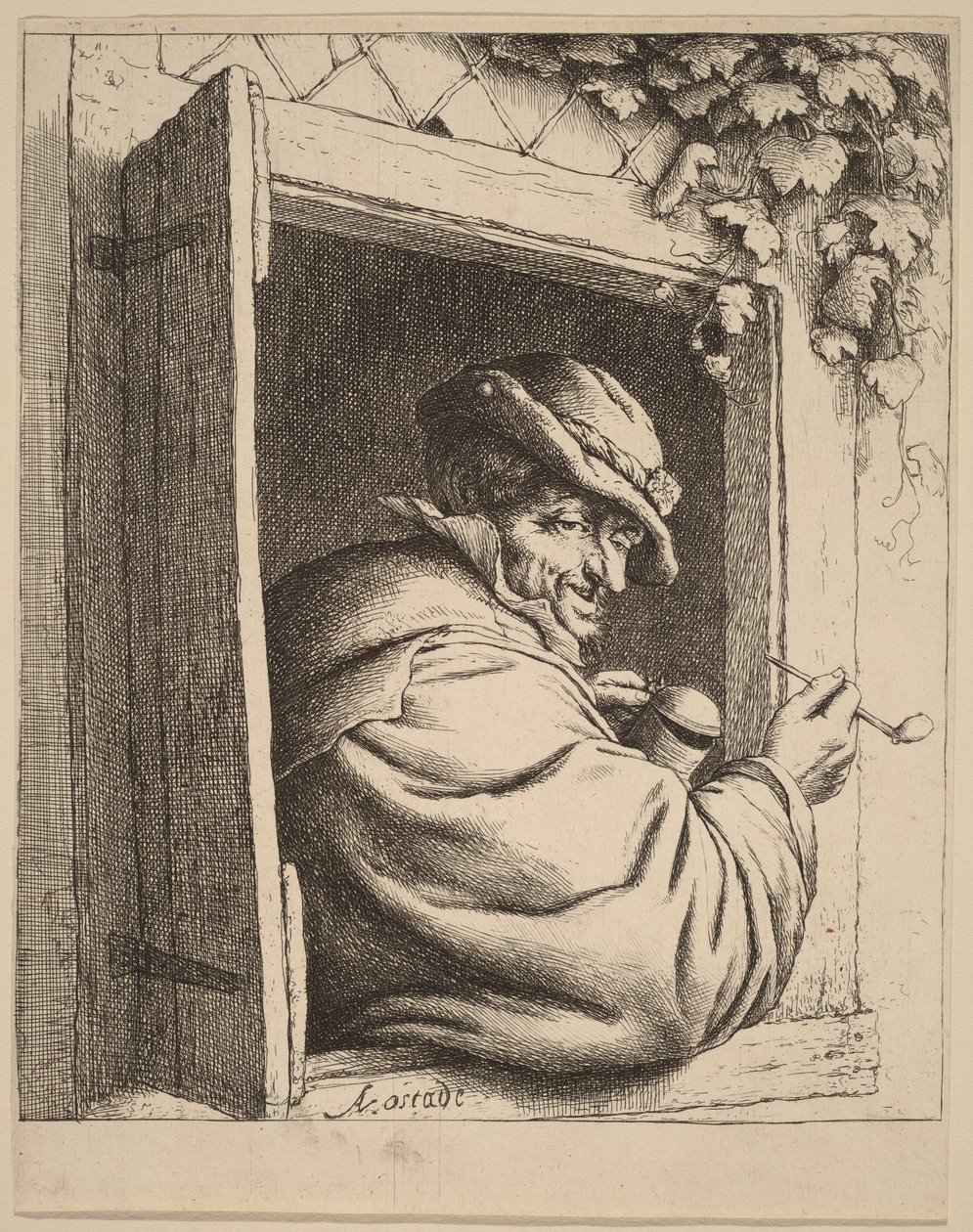 Bauer am Fenster mit Pfeife und Krug von Adriaen van Ostade