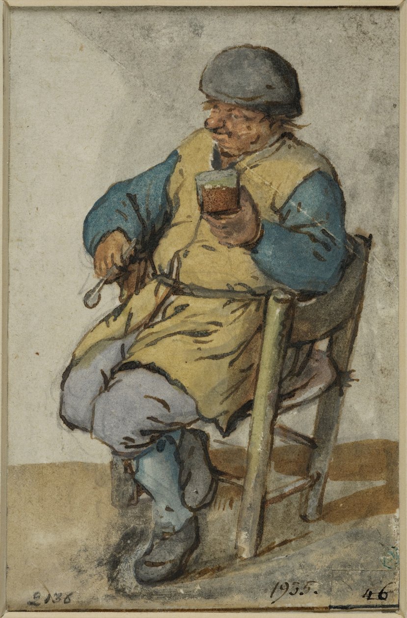 Sitzender Bauer mit einem Glas Bier von Adriaen van Ostade