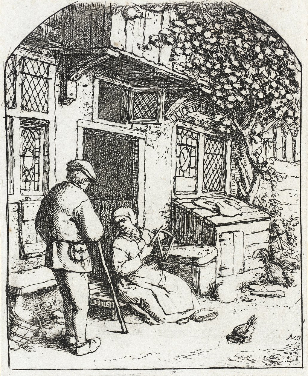 Die Frau, die auf einer Spule aufwickelt von Adriaen van Ostade