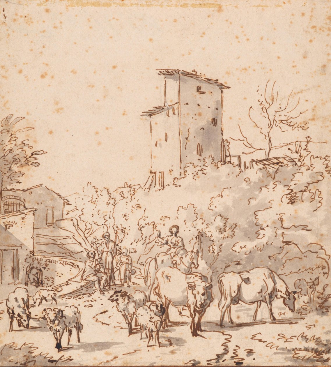 Italienische Landschaft mit Menschen und Vieh von Adriaen van de Velde