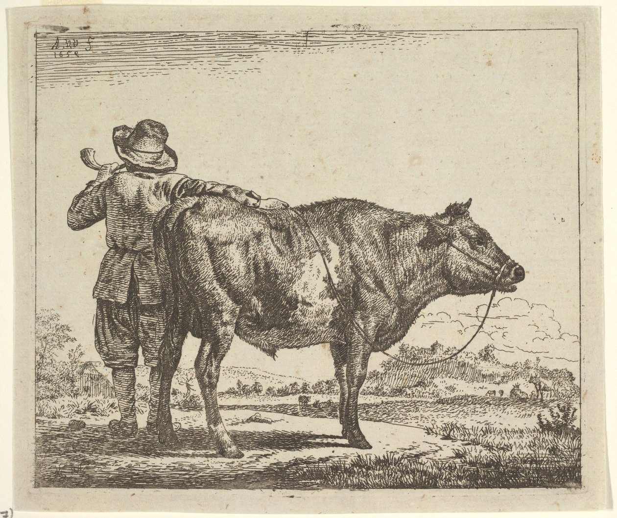 Junger Hirte mit einem Stier, aus Verschiedene Tiere von Adriaen van de Velde