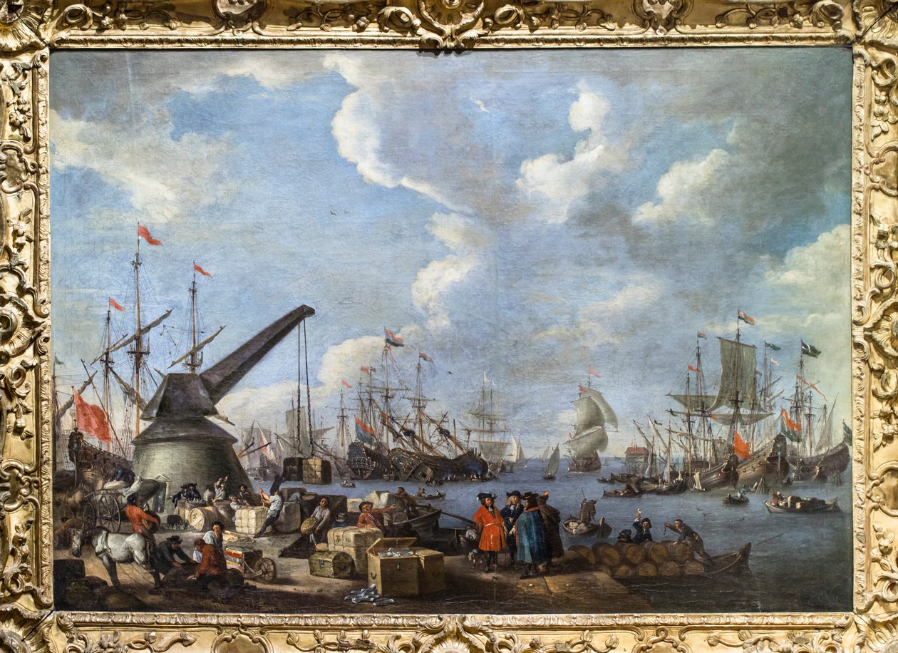 Ansicht eines Hafens von Adriaen van der Kabel