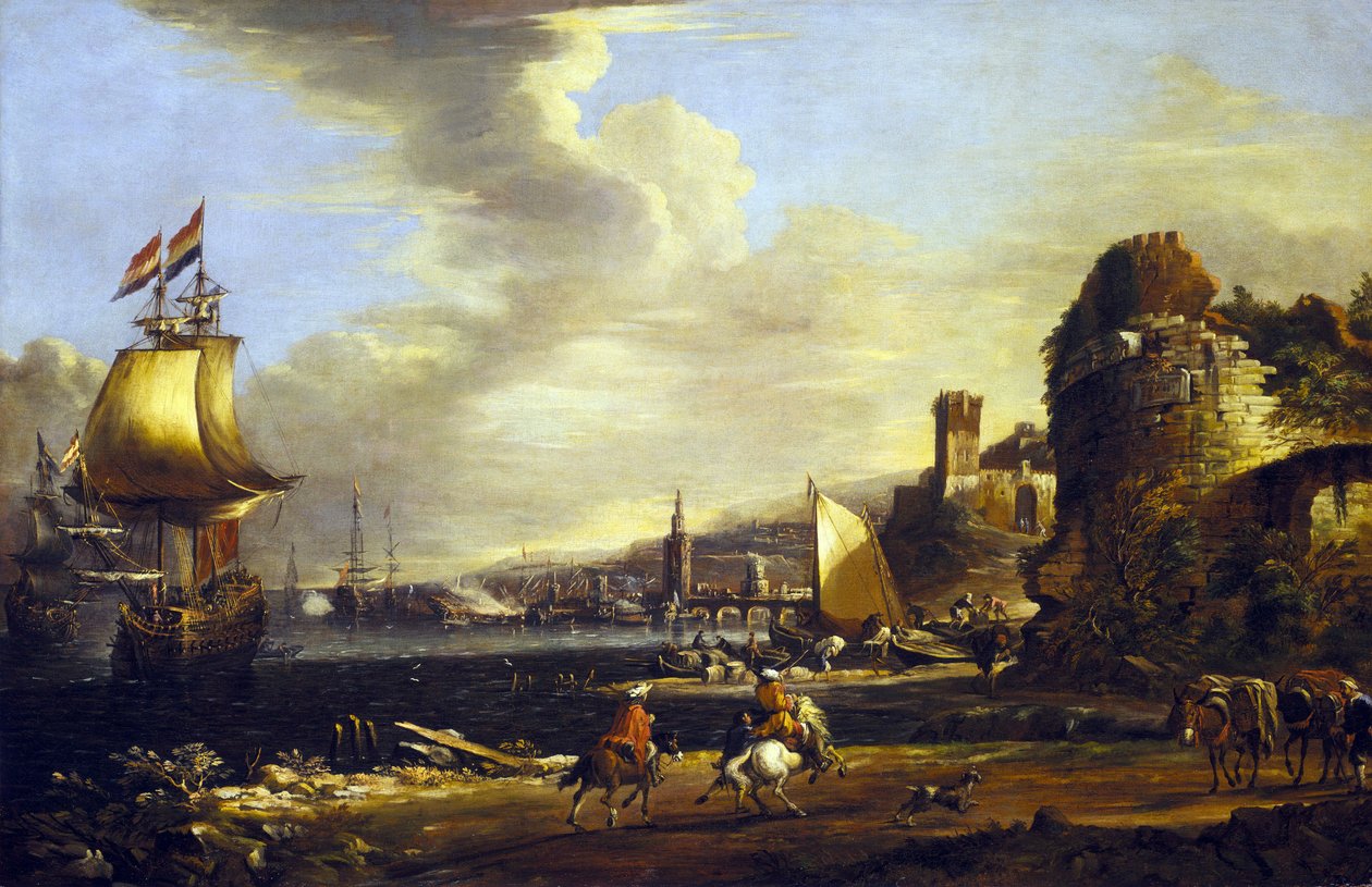 Der Hafen von Genua, um 1660 von Adrian van der Cabel
