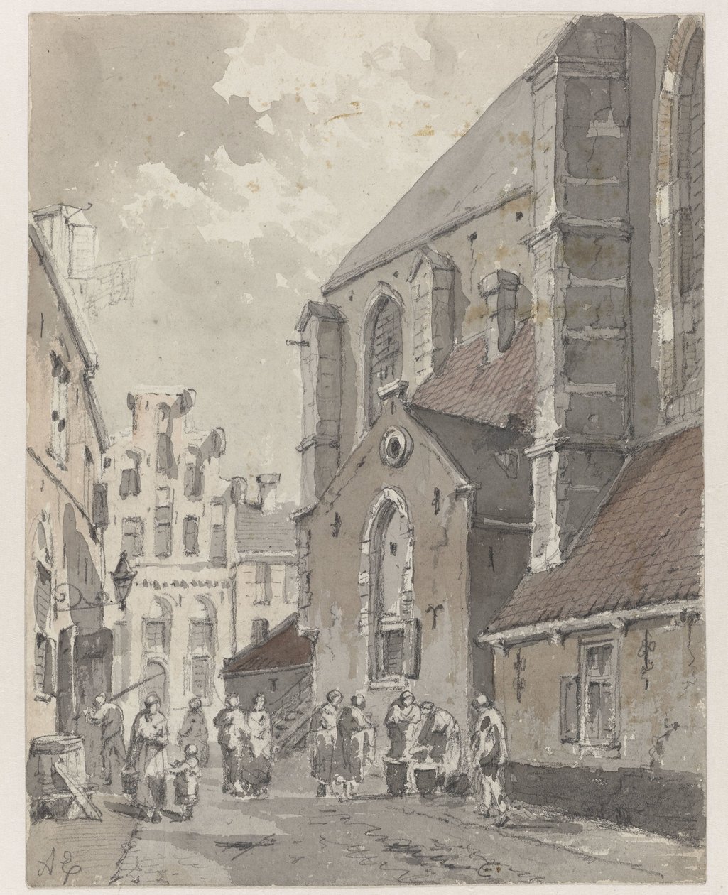 Ansicht von Amersfoort, rechts ein Teil der St. Joriskerk von Adrianus Eversen