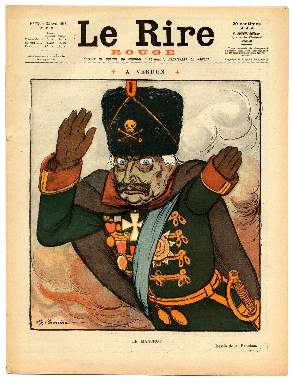 Cover von „The Red Laughter“, Satirisch in Farben von Adrien Barrere