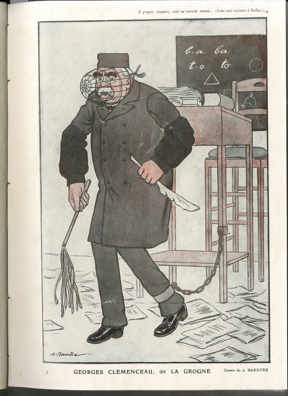 Illustration von A Barrere (1874-1931) in „Fantasio“, 01/05/16 - Georges Clemenceau, genannt La Grogne - Krieg von 14-18, Zensur - Clemenceau George von Adrien Barrere