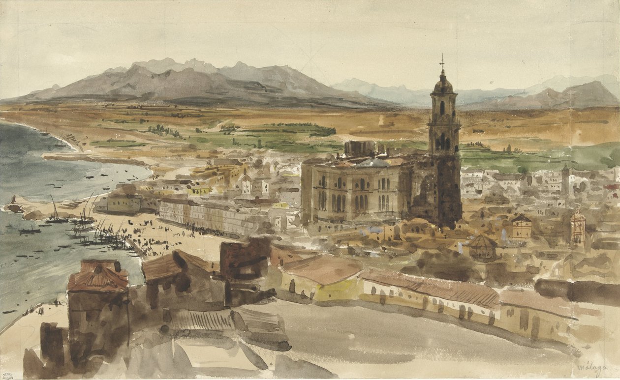 Blick auf Malaga von Norden von Adrien Dauzats