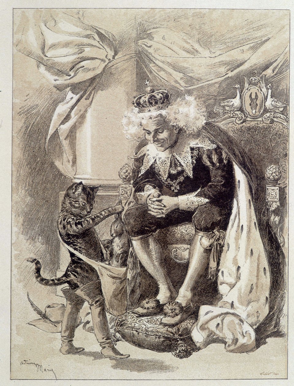Der gestiefelte Kater - in „Les Contes de Fées“ von Charles Perrault, Illustrationen von Adrien Marie von Adrien Emmanuel Marie