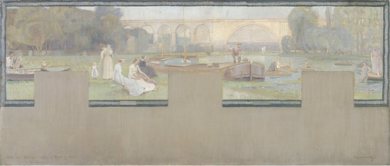 Skizze für das Rathaus von Nogent-sur-Marne: Die Ruhe - die Schifffahrt, Frühling 1889 von Adrien Karbowsky