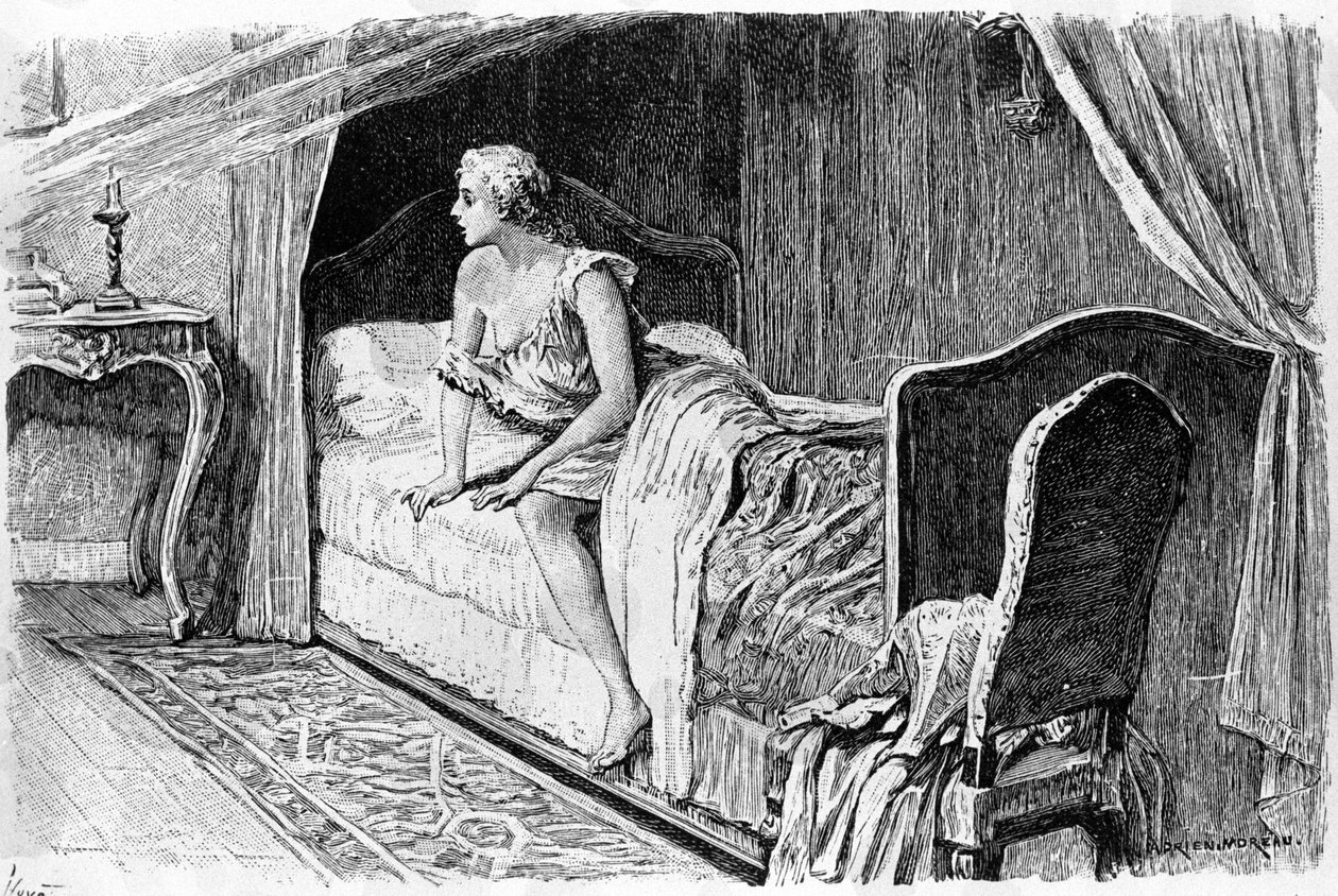 Gravur von Adrien Moreau, die „Candide“ von Voltaire illustriert von Adrien Moreau