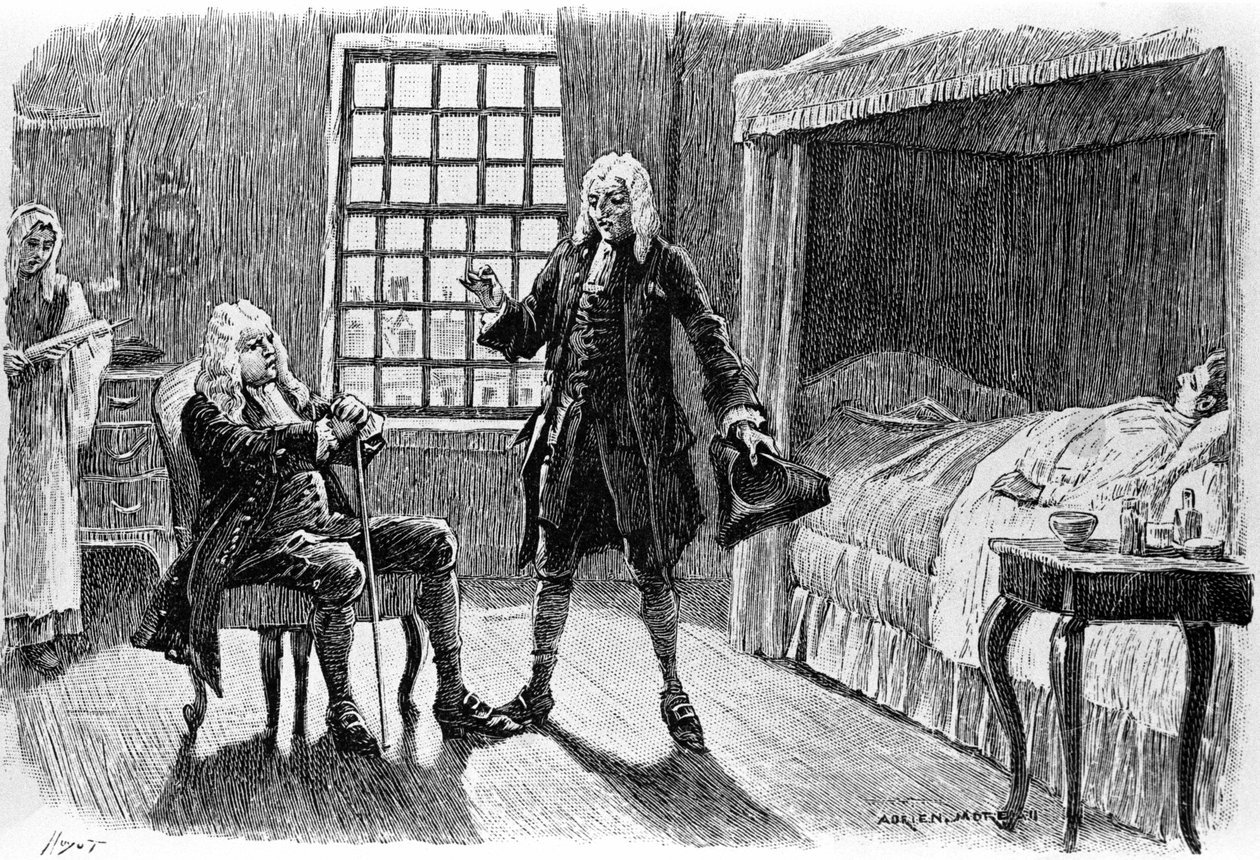 Gravur von Adrien Moreau, die „Candide“ von Voltaire illustriert von Adrien Moreau