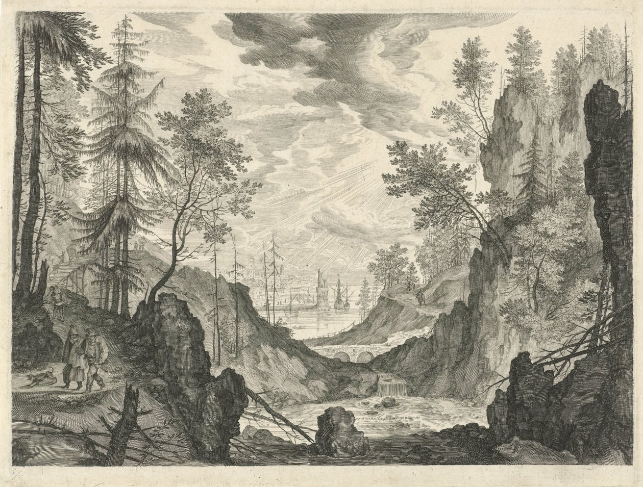 Waldlandschaft mit einem Wasserfall von Egidius  Sadeler (II)