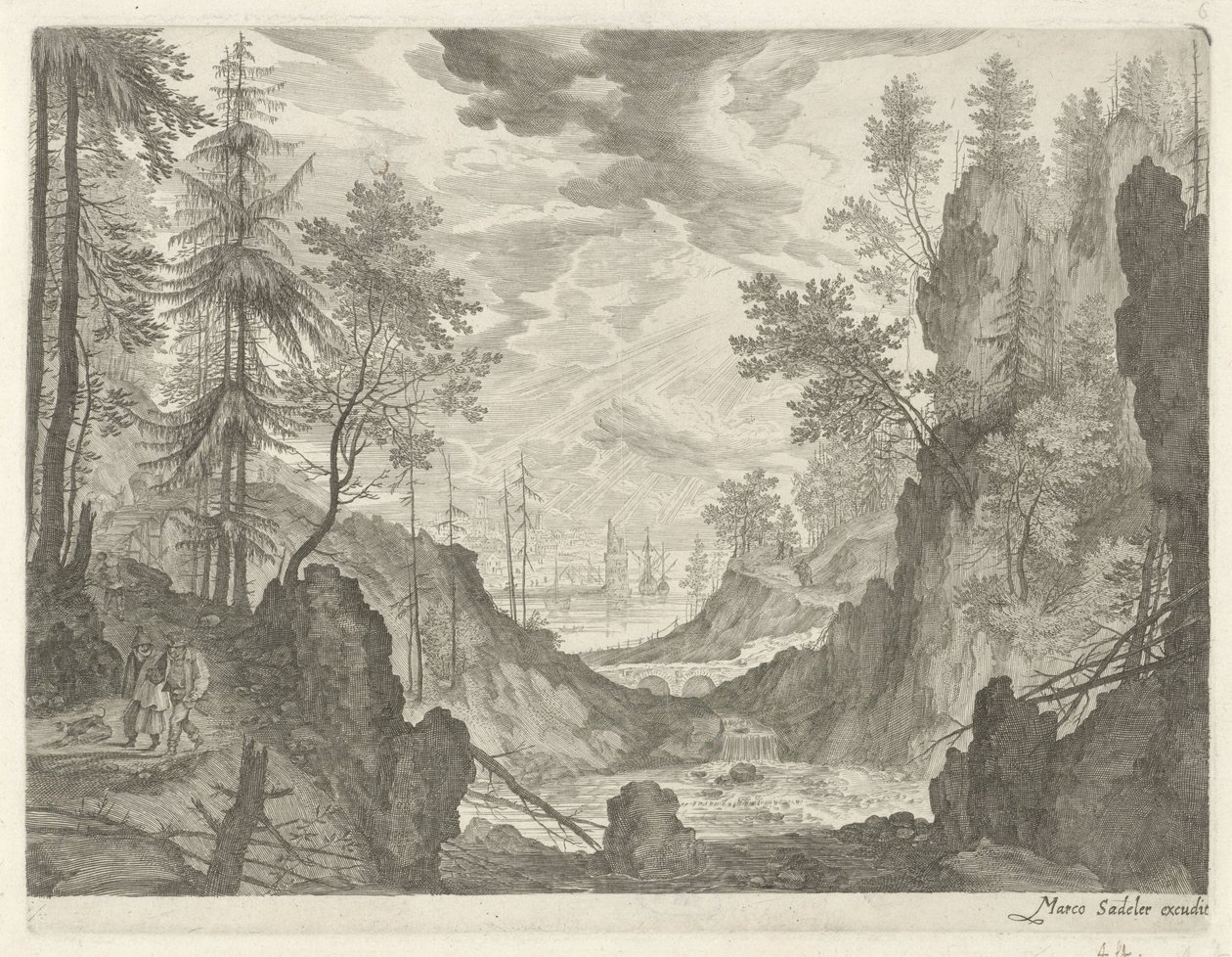 Waldlandschaft mit Wasserfall von Egidius  Sadeler (II)