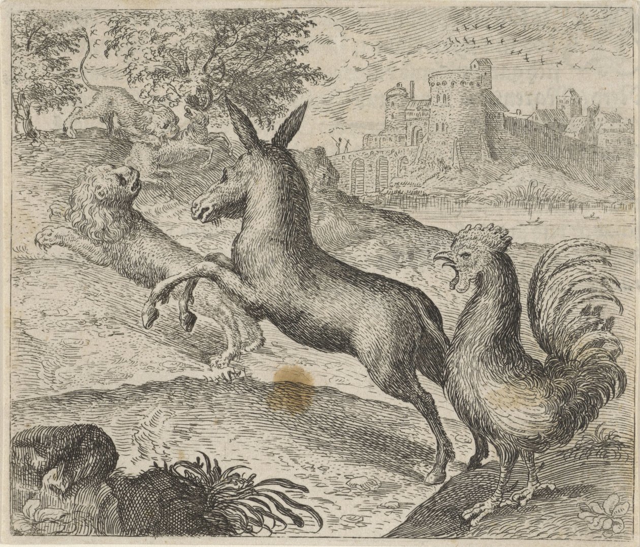 Fabel vom Löwen, Esel und Hahn von Egidius  Sadeler (II)