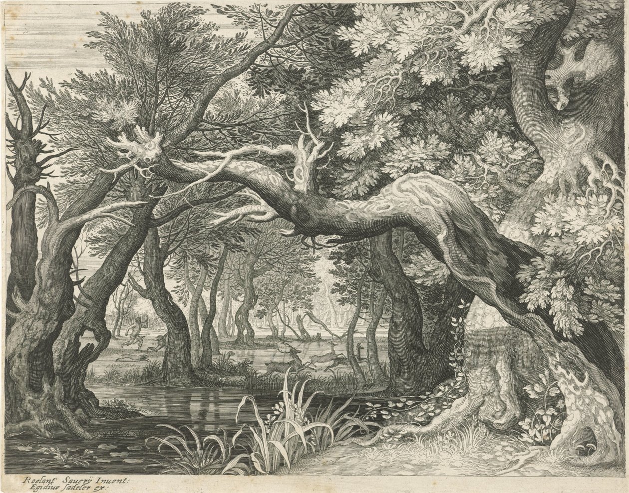 Hirschjagd an einem Waldsee von Egidius  Sadeler (II)