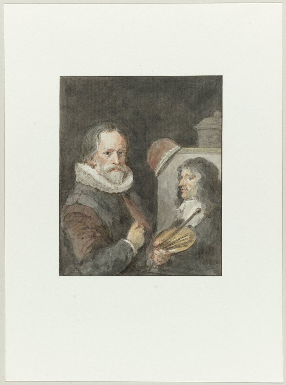 Porträt von Michiel van Mierevelt, während er Jacob Willemsz. Delff malt von Aert Schouman