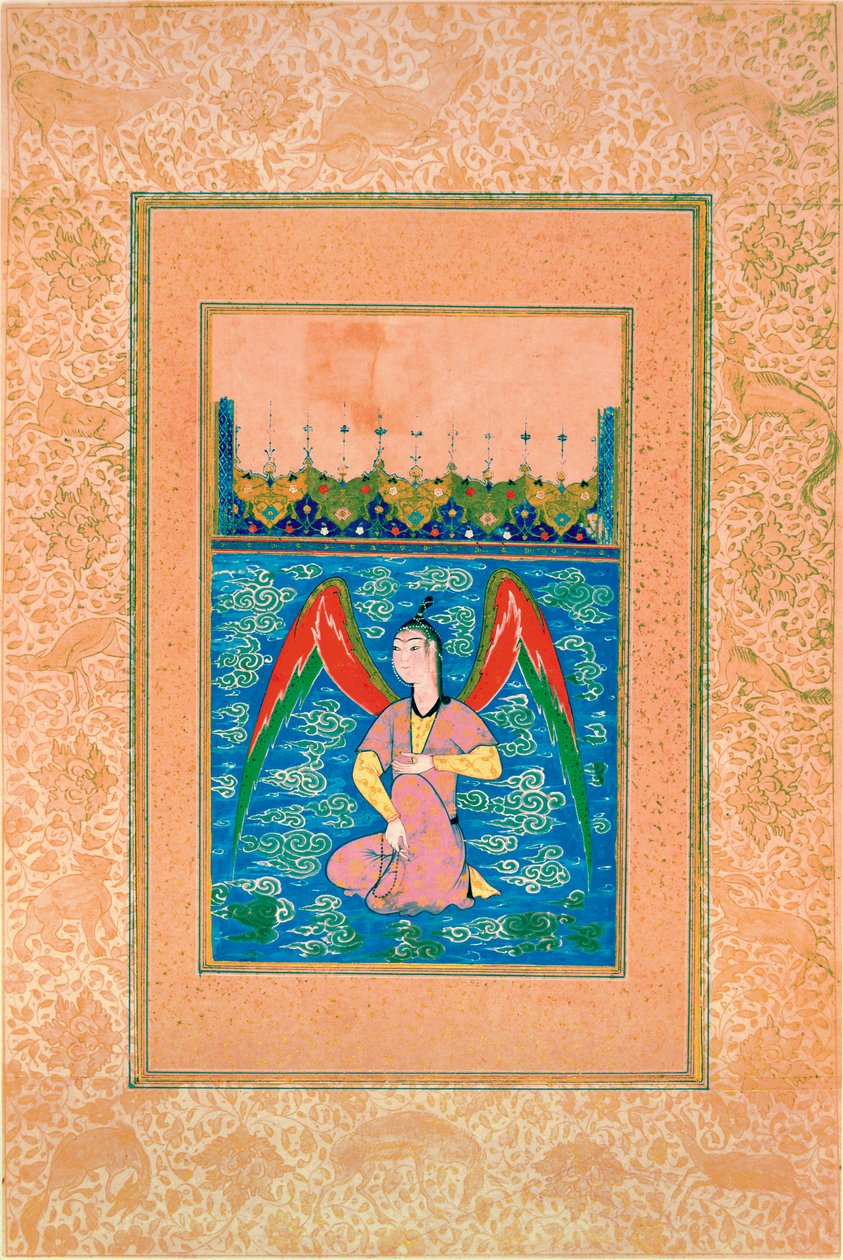 Ein fliegender Peri mit einem Rosenkranz, ca. 1500 von Afghan School