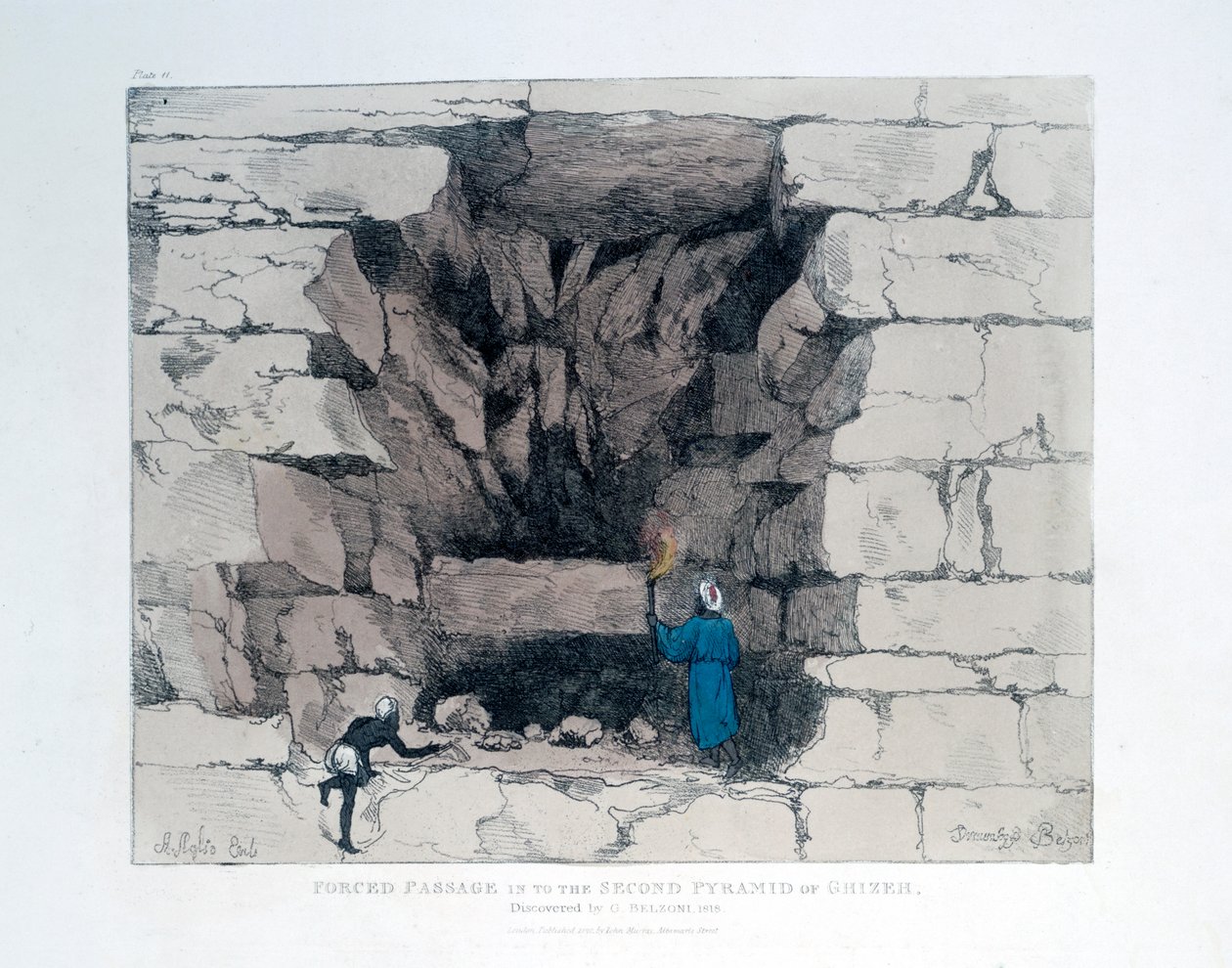 Erzwungener Durchgang in der zweiten Pyramide von Gizeh, Ägypten, 1820 von Agostino Aglio