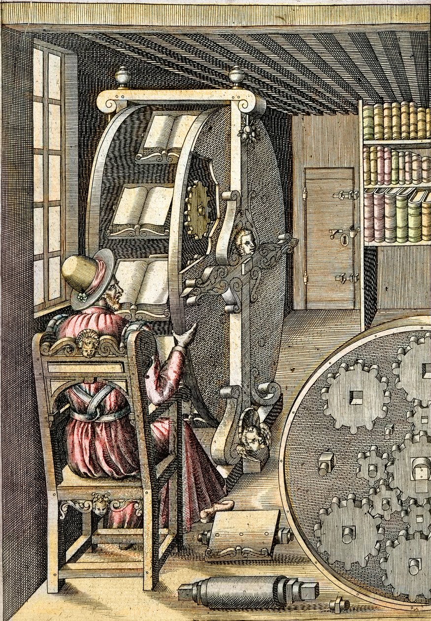 Drehbarer Schreibtisch - Aus „Le Diverse et Artifiose Machine“ von Agostino Ramelli (1531-1608) - Paris 1588 von Agostino Ramelli