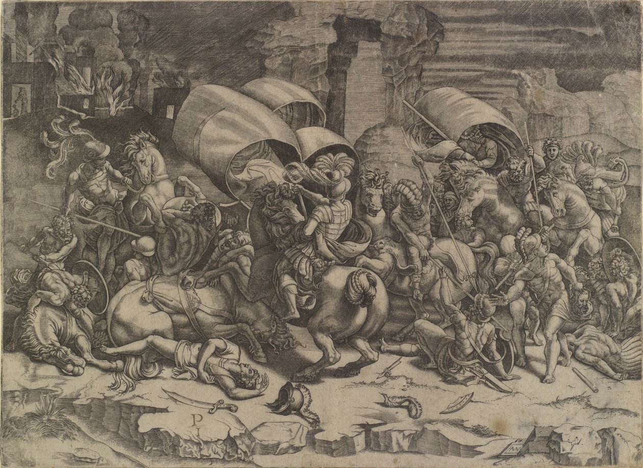 Die Schlacht zwischen Scipio Africanus und den Karthagern ("La bataille au coutelas") von Agostino Veneziano