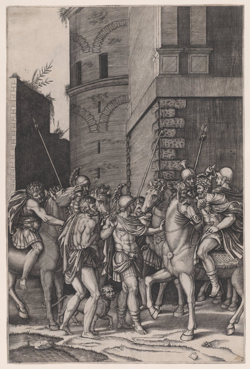 Der Kaiser trifft den Krieger, ca. 1516-17 von Agostino Veneziano