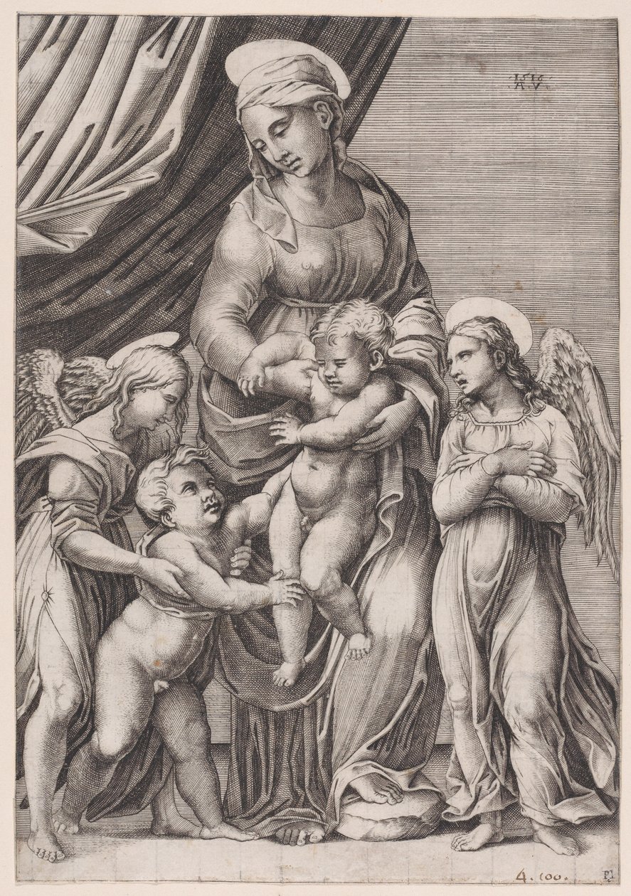 Die Jungfrau, das Christkind, der kleine Johannes und zwei Engel von Agostino Veneziano