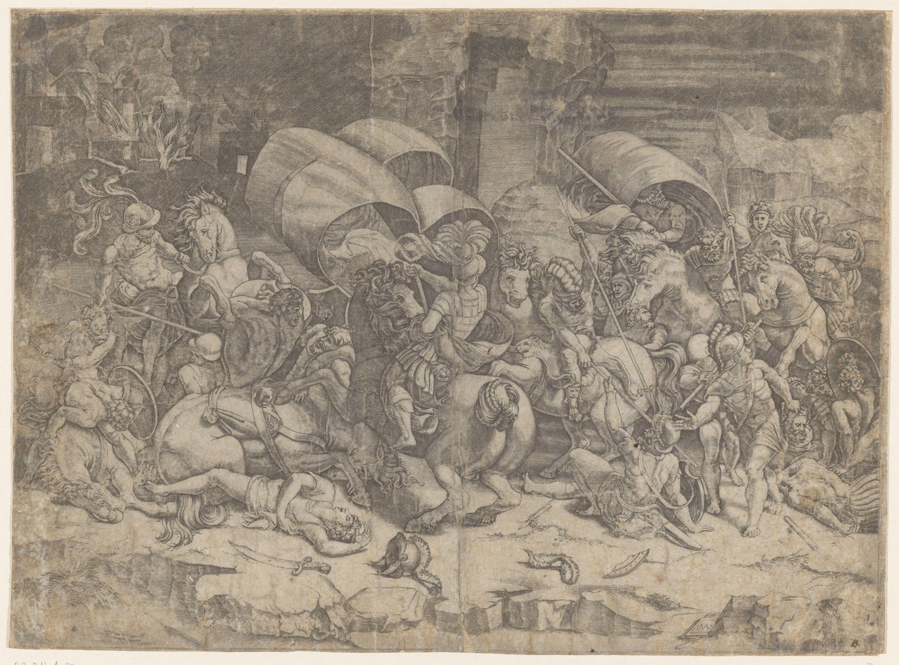 Schlacht zwischen Römern und Karthagern, ca. 218-201 v. Chr. von Agostino Veneziano