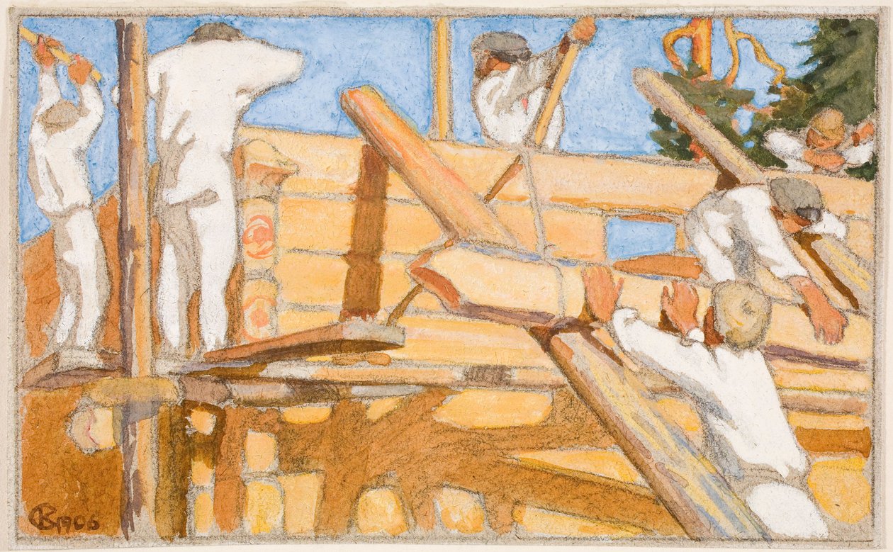 Ein Haus aus starken Baumstämmen von Akseli Gallen-Kallela