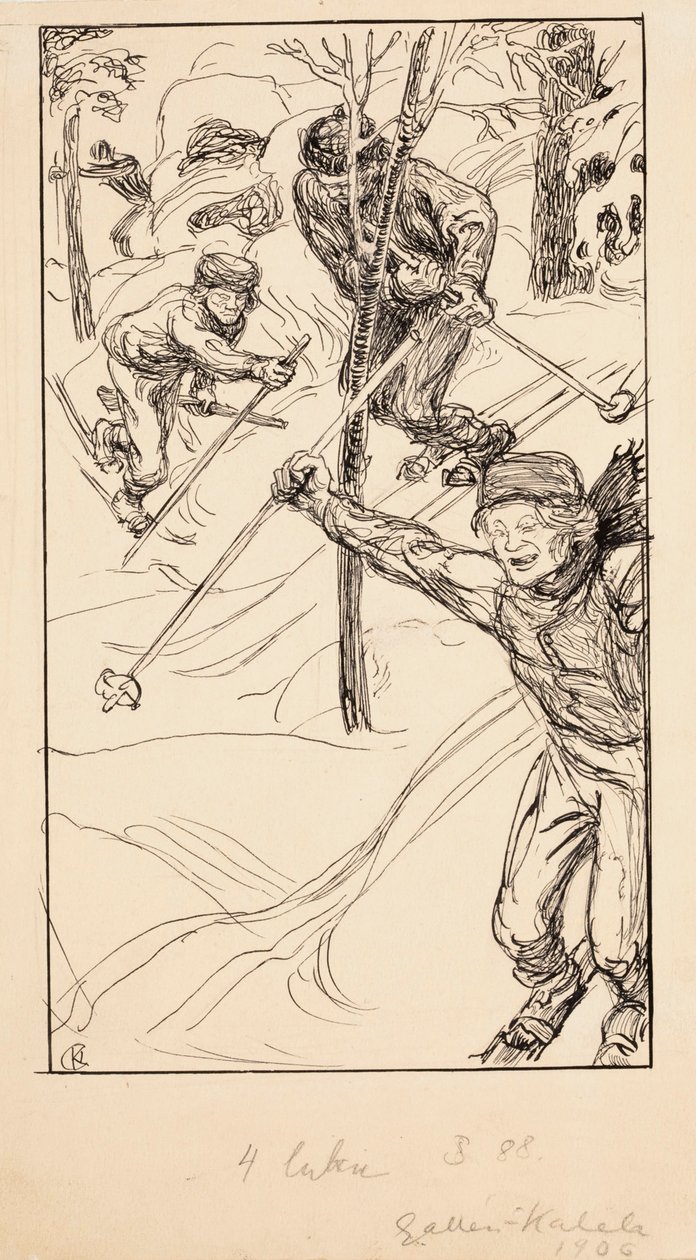 Die Brüder beim Skifahren von Akseli Gallen-Kallela