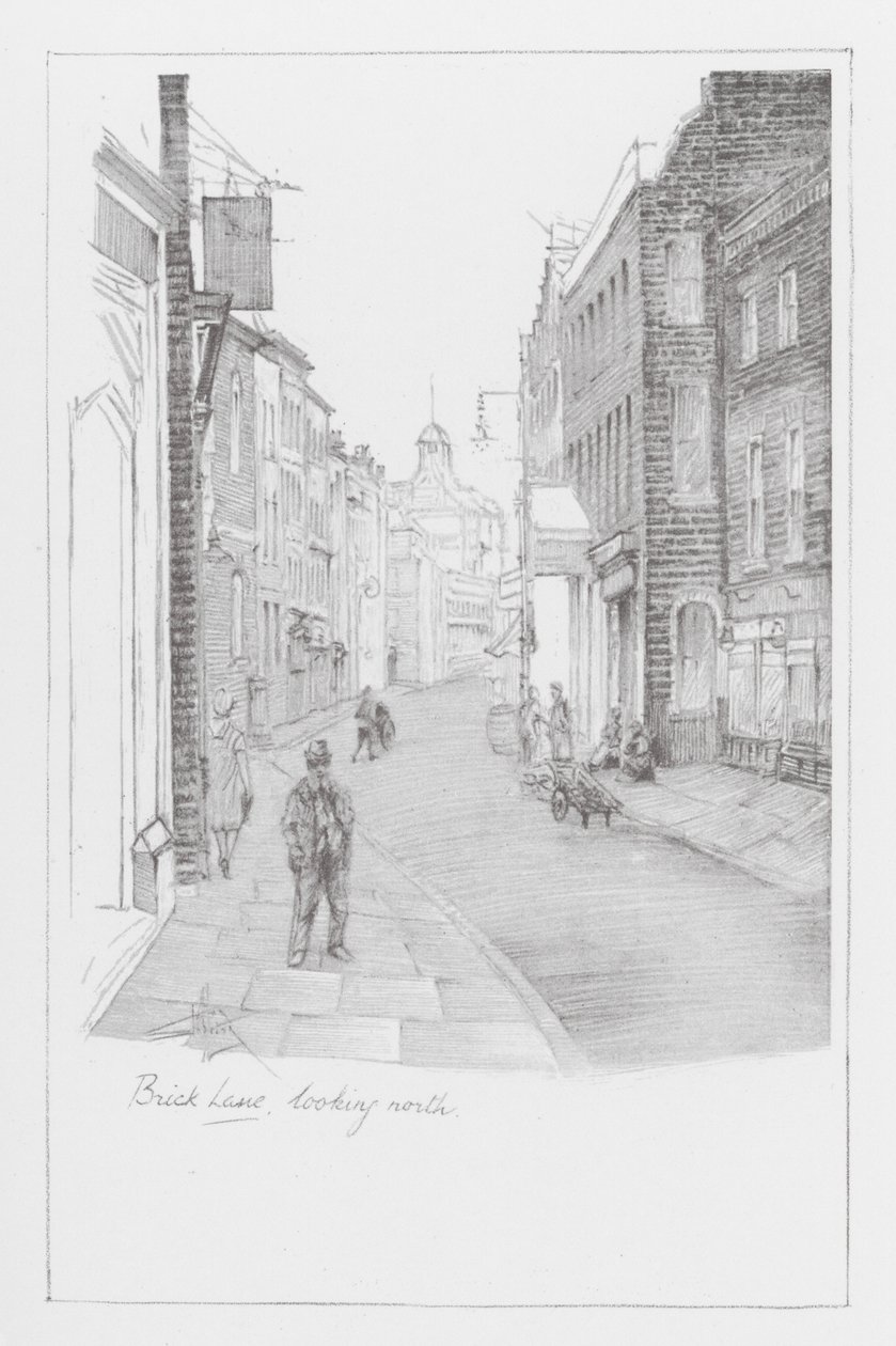 Londoner Gassen: Brick Lane, Blick nach Norden (Litho) von Alan Stapleton