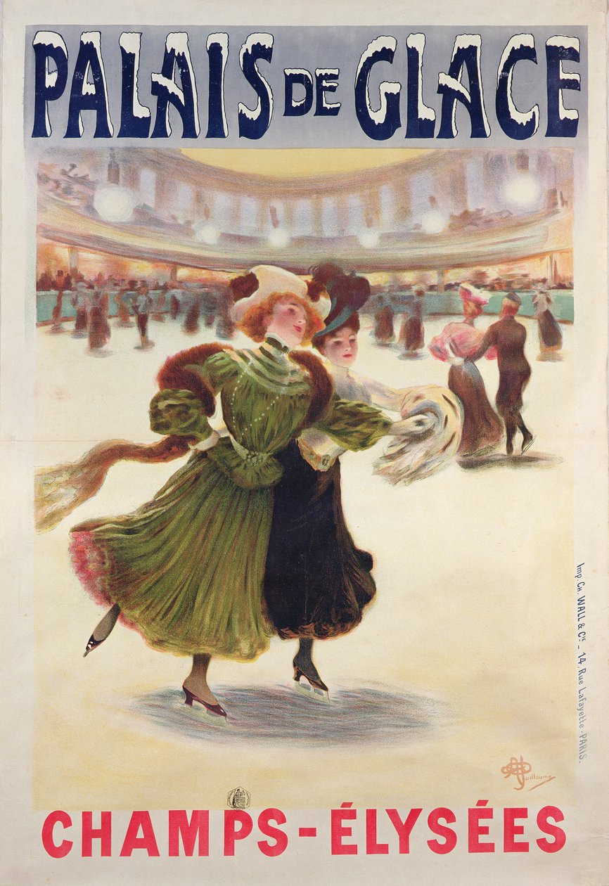 Plakat, das die Eislaufbahn Palais de Glace auf den Champs-Elysees bewirbt von Albert Guillaume