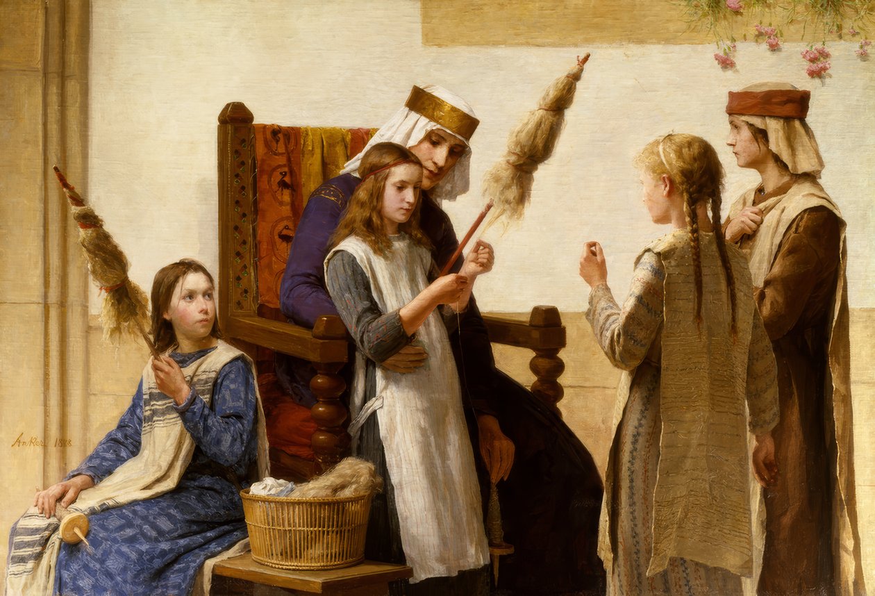 Königin Bertha und die Spinnerinnen von Albert Anker