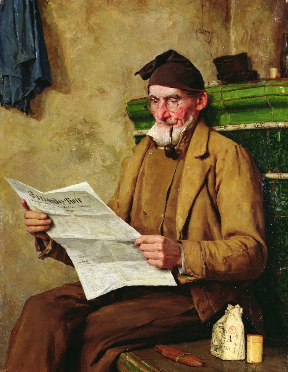 Der alte Feissli liest die Zeitung von Albert Anker