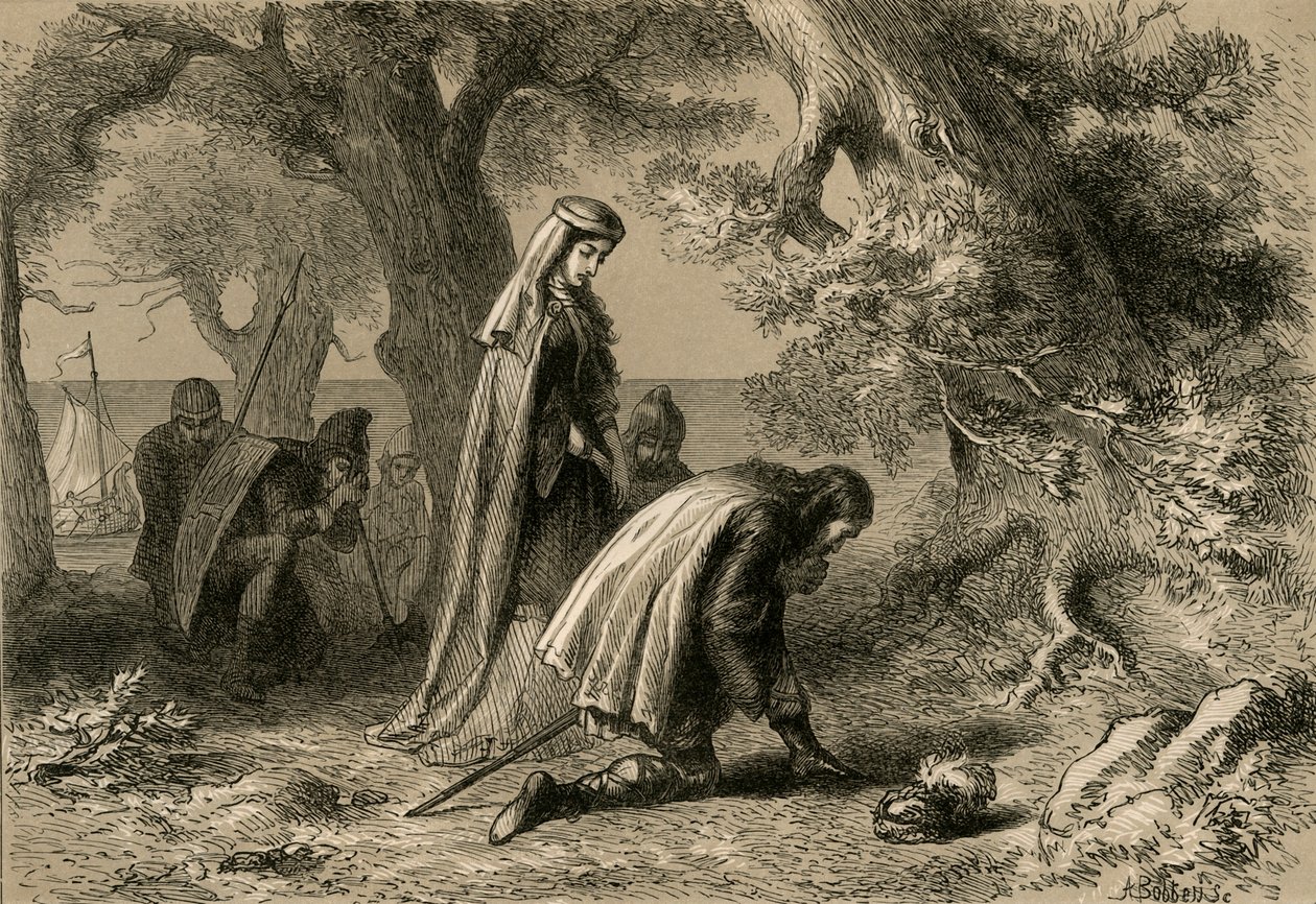 Thorfin und Gudrida am Ufer von Vineland, 1877 von Albert Bobbett
