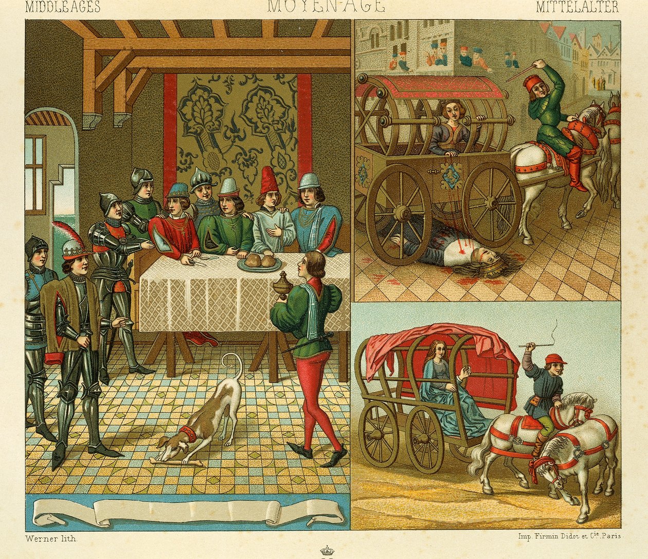 Leben auf der Burg und Transportmittel im 14. Jahrhundert von Albert Charles August Racinet