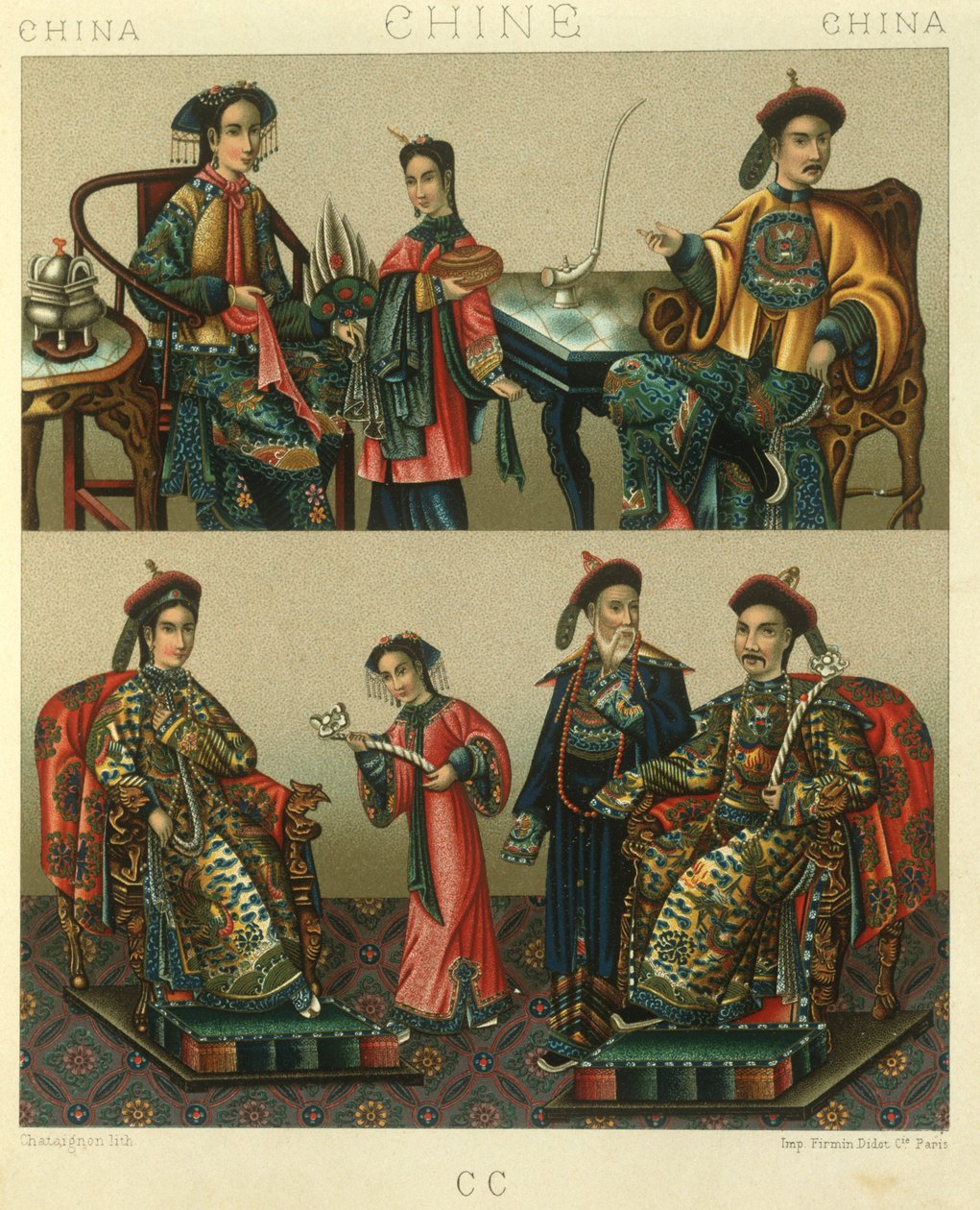 Illustration der kaiserlichen Familie von Chin; China von Albert Charles August Racinet