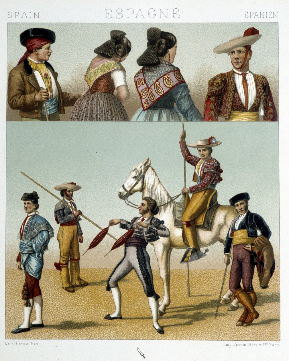 Toreador-Kostüm in Spanien - in „Die alte und historische Tracht“ von Racinet von Albert Charles August Racinet