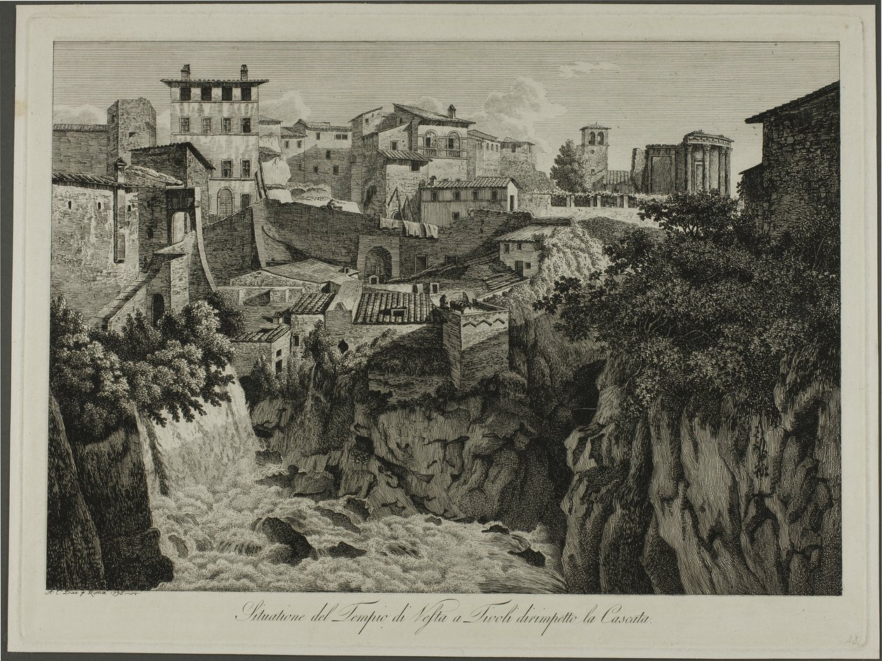 Szene des Tempels der Vesta in Tivoli mit Blick auf die Kaskaden von Albert Christoph Dies