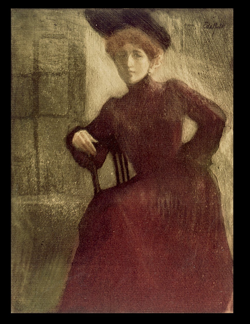 Dame in Rot, Frau in einem roten Kleid (Miss Perrot) von Albert Edelfelt