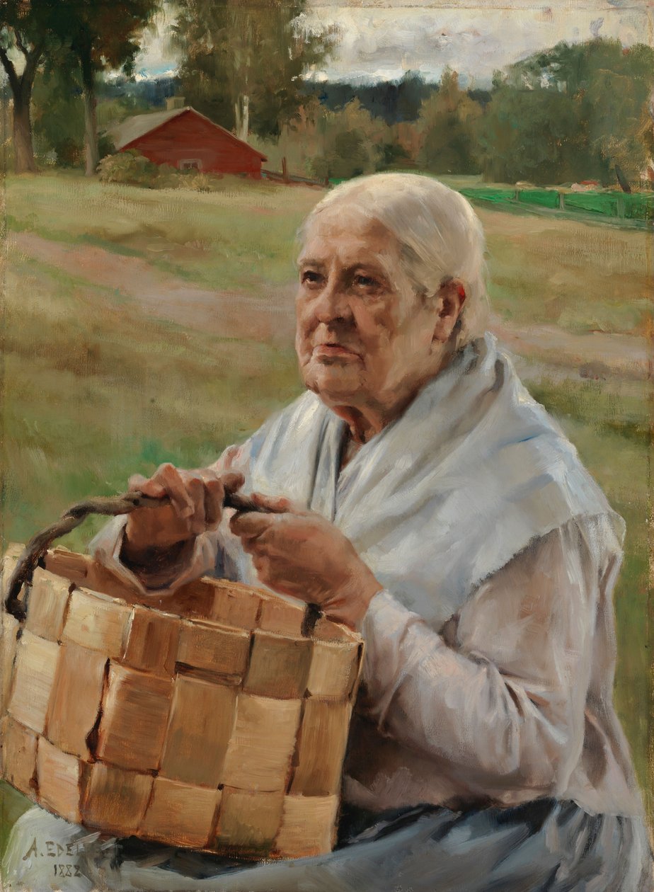 Alte Frau mit einem Korb von Albert Edelfelt